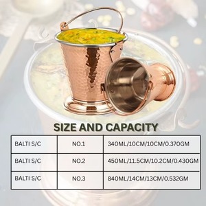 <b>Copper</b> Hammered Balti Pot Kadhai With Handle Antique Finish Durable Kitchenware <b>Copper</b> Ice Bucket With Stainless Steel Interior - Product Image 3