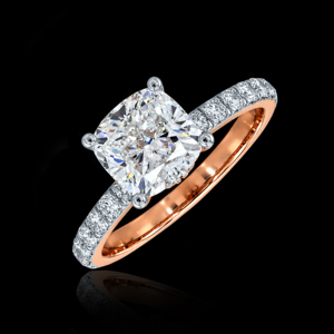 Bague en or rose 14 carats avec diamant de laboratoire 2,67 carats, taille ronde coussin, certifiée IGI, pour femme, luxe, fiançailles - Product Image 3