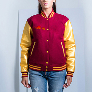 Chaqueta Varsity de Piel de Oveja para Mujer, Teñida, de Algodón, Impermeable, Transpirable, Cálida para Invierno, Informal, a la Moda, Estilo Hip Hop, Color Sólido, Venta al Por Mayor - Product Image 1