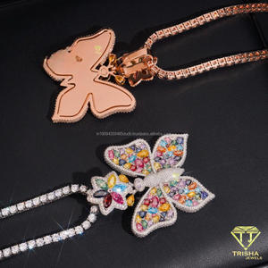 จี้เพชรโมอิสซาไนต์รูปผีเสื้อประดับเพชรแบบ Iced Out พร้อมประดับด้วยพลอยหลากสีและเงินแท้ 925 คุณภาพพรีเมียม - Product Image 5
