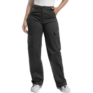Pantalones cargo personalizados para mujer, cintura alta, corte holgado, tela de algodón, diseño transpirable con bolsillos, perfectos para viajes y estilo casual. - Product Image 6