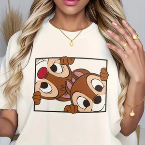 Camiseta Chip & Dale para hombre y mujer, camiseta negra con estampado de dibujos animados, manga corta, cuello redondo, adecuada para primavera y verano, superventas - Product Image 1