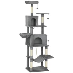 Torre para Gatos de 80 Pulgadas de Alto, Color Gris Oscuro, con 2 Condominios, 2 Hamacas, 6 Postes de Sisal para Rascar, Árbol para Gatos de Varios Niveles y Rascador - Product Image 1