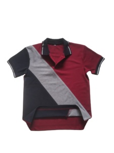 Polo de Hombre con Bloques de Color, Manga Corta, Diseño Geométrico Tejido, Estilo Casual, Patrón de Contraste Rojo, Negro y Gris - Product Image 3