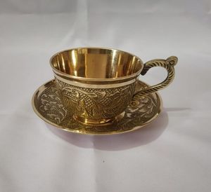 Decorative Brass <b>Cup</b> and <b>Saucer</b> Set with Intricate Detailing for Gifting Drinking Home Decor - Product Image 2