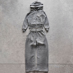 Ensemble personnalisé hiver vintage délavé : Sweat à capuche double et pantalon ample court en molleton de coton léger et respirant à taille élastique - Product Image 4