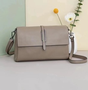 Sac bandoulière minimaliste en cuir véritable beige avec sangle amovible, style normcore féminin, fermeture à fermoir - Product Image 1
