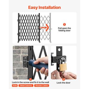 Cancello di Sicurezza Pieghevole in Acciaio a Fisarmonica, 2,2 m di Altezza x 2,4 m di Larghezza, Porta Espandibile Flessibile per Sicurezza - Product Image 4