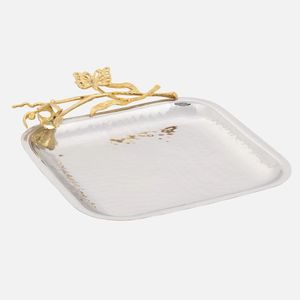Luxury Gold Brass Rectangular Tray with Crystal Accents Scalloped Edge Decorative <b>Serving</b> Platter Vanity Jewelry Home Display - Product Image 2