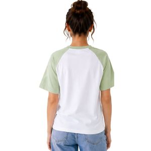 Camiseta de Manga Corta para Mujer, Blanca y Verde Menta, Estilo Raglán, con Estampado Gráfico Minimalista de Naturaleza, Cuello Redondo, Algodón, Informal, Personalizable OEM ODM - Product Image 2