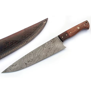 Cuchillo de Chef de Acero de Damasco, Forjado a Mano, Mango de Madera, Moderno, Ambidiestro, Cuchillo de Cocina Personalizado, Hoja de Prestigio Hecha a Mano, Acabado Cepillado - Product Image 5