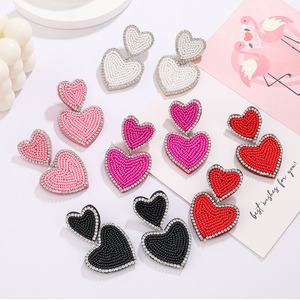 Handmade <b>Red</b> Seed Bead Heart-Shaped <b>Earrings</b> Fashion Statement Gift for Women Drop <b>Earrings</b> with Love Design - Product Image 5