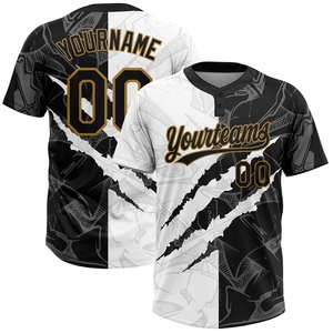 Wholesale Direct Industry Best Selling Custom Black Pink-Sky Blue Two-<b>Button</b> Unisex Softball Jersey - Product Image 3