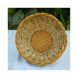 Bandejas redondas de ratán ecológicas en un tejido bicolor blanco y marrón - Product Image 6