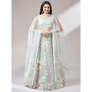 Dazzling Pista <b>Green</b> Sequins Soft <b>Net</b> Lehenga Choli for Engagement Wear - Product Image 2