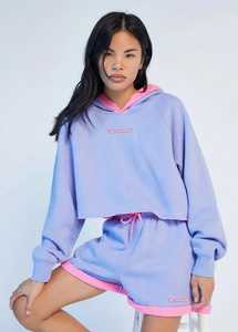 Conjunto de Sudadera con Capucha y Pantalones Cortos para Mujer, Color Lavanda, Estilo Casual, Holgado, de Felpa Transpirable, 3 Piezas - Product Image 3