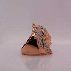 Anillo de Plata de Ley 925 Chapado en Oro Rosa con Diseño de Jefe Indígena, Estilo Hip Hop, con Circonitas y Moissanita, para Él o Ella, Unisex, con Forma de Rostro, para Regalo - Product Image 5
