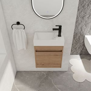 18-Inch <b>Floating</b> <b>Wall</b>-Mounted Bathroom Vanity with White Resin Sink and Soft-Close Cabinet Door - Product Image 4