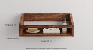 Wooden Wall Mounted Bathroom <b>Shelf</b> Double Tier Carved Rustic Storage <b>Rack</b> for Soap Towel Essential Oil - Product Image 3