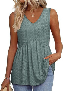 Gilet élégant sans manches à col en V et ourlet volanté pour femme, en tissu jacquard soluble dans l'eau, motif uni, collection transfrontalière 2026 - Product Image 5