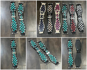 Bracelet de montre en cuir véritable à boucle à dégagement rapide, artisanal, à motif à carreaux, tendance, pour cadeaux - Product Image 3