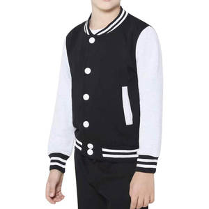 Veste universitaire unisexe noire et blanche, coupe classique, col rabattu, boutonnée, couleur unie, polyester et coton, automne - Product Image 1