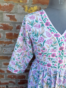 Robe imprimée à la main, tuniques indiennes, longue robe en coton indien, col en V, manches longues, robe imprimée pour femmes - Product Image 5