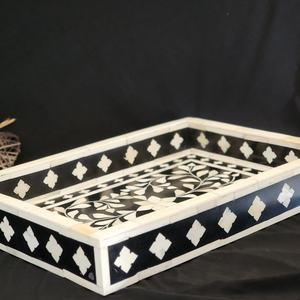 Hand Crafted Bone Inlay Black <b>Tray</b> - Farmhouse Coffee Table <b>Tray</b> - Vintage perfume <b>tray</b> - Decorative <b>Tray</b> - Large <b>Trinket</b> <b>Tray</b> - Product Image 3