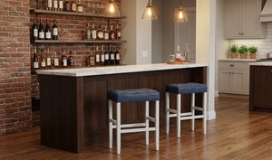 Juego de 2 Taburetes de Bar y Barra de Cocina de Cuero PU, Juego de Taburetes Tapizados en Cuero PU con Madera Maciza, Altura de Barra y Cocina - Product Image 5