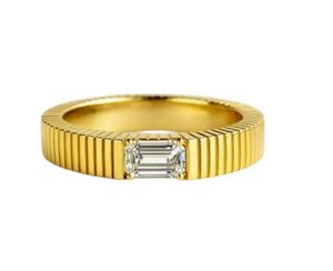 <b>Emerald</b> Cut Moissanite Mens <b>Ring</b> 925 Sterling <b>Silver</b> Yellow Gold Plated Modern Engagement Band Minimalist Statement <b>Ring</b> - Product Image 1