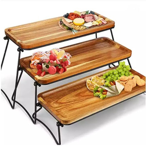 3 Tier Wooden Display <b>Risers</b> Cake Stand With Foldable Metal Wire Legs For Buffet <b>Table</b> Food <b>Riser</b> And Dessert Counter Organizer - Product Image 4