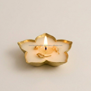 Artisanal Gold Lotus Votive – Luxury Hand-Poured Zinnia Flower Wax Art in Brass Bowl - Product Image 2