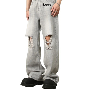 กางเกงยีนส์เดนิมทรงตรงปักลายสไตล์วินเทจลำลองสำหรับผู้ชายคุณภาพดีเยี่ยมสั่งทำพิเศษ - Product Image 1