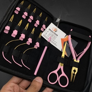 Pink Gold Eco-Friendly <b>Hair</b> Extension Tools Kit Hand Tied 2-Hole Plier Scissors <b>Sectioning</b> <b>Clips</b> Loop Stylish Stainless Steel - Product Image 3