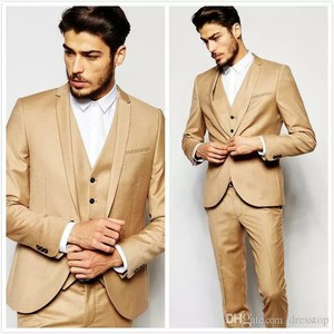 Costume d'affaires formel 3 pièces beige uni respirant à simple boutonnage coupe italienne grande taille pour homme – Prix usine de gros - Product Image 3