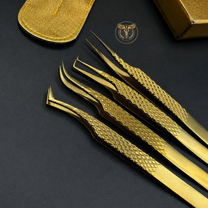 Juego de Pinzas para Pestañas de Acero Inoxidable Doradas Profesionales con Logotipo Personalizado para Extensiones de Pestañas Clásicas, de Volumen y Mega Volumen, OEM ODM - Product Image 5