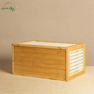 Boîte de rangement en bambou pressé avec panneau tissé, finition laquée, design écologique fait main pour la restauration et l'usage domestique - Product Image 4