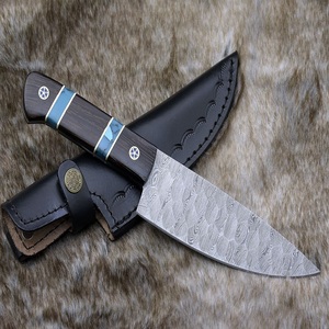 Handmade Pattern Welded Steel Chef <b>Knife</b> with Resin & Wood Handle and Leather Sheath Custom Forged Kitchen & Outdoor <b>Knife</b> - Product Image 1