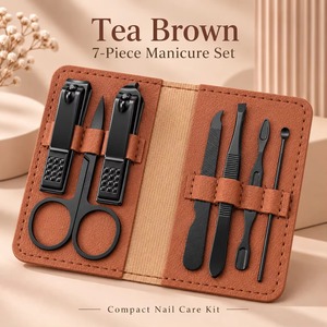 Juego de manicura de acero inoxidable de 7 piezas, kit de cortaúñas con cortacutículas, herramientas portátiles para el cuidado de las uñas en varios colores - Product Image 4