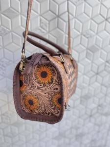 New Unique Designer Hand Tooled Carving Leather Speedy Handbag Gypsy Boho Floral Chess Pattern Western Stylish Women Uses Ba - Product Image 2