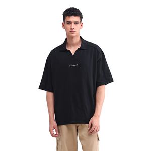 Nueva llegada de los hombres de gran tamaño negro para la camisa Polo transpirable de secado rápido de poliéster Pickleball Wear Drop Shoulder Printed Sports - Product Image 1