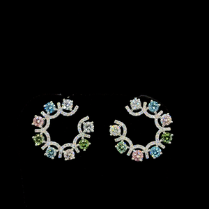 Pendientes de Oro de 10K con Diamantes Multicolores Cultivados en Laboratorio |   Pendientes Geométricos Clásicos |   Joyería de Lujo para Mujer - Product Image 1