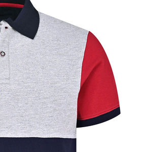 Polo pour homme à blocs de couleur gris, bleu marine et rouge, manches courtes, respirant, décontracté, pour l'été, le golf et le tennis - Product Image 4