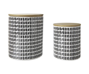 Ensemble de pots en céramique artisanale avec couvercle en bois, motif peint à la main, bocaux de rangement hermétiques, collection élégante pour la décoration du comptoir de cuisine - Product Image 5