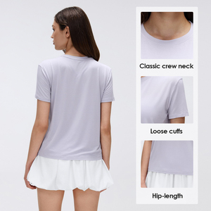 Camiseta de Manga Corta para Mujer, Cuello Redondo, Color Sólido, 100% Algodón, Transpirable, Estilo Casual, Corte Regular, Primavera/Verano - Product Image 5