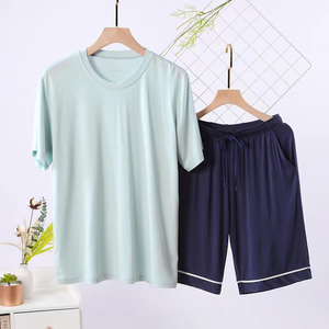 Conjunto de pijama con botones para hombre Navy Shadow Check, transpirable, suave, de manga larga, de algodón, cómodo y relajado, conjuntos de ropa de dormir para hombre - Product Image 3