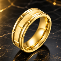 Maßgefertigter 8mm Gold Gebürsteter Wolframcarbid-Ring für Herren Ehering mit Kerbe und Rille Großhandel