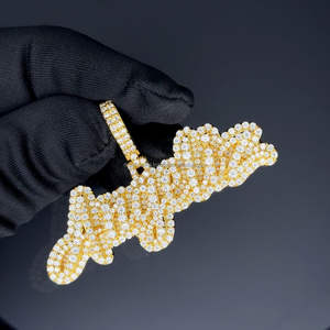 10K Gold <b>diamond</b> pendant with matching 3mm tennis <b>chain</b> in Sterling silver with <b>VVS</b> moissanite <b>diamond</b> jewelry - Product Image 4