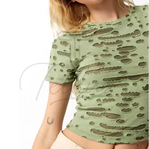 Nuevo y elegante top corto de verano para mujer, ligero y con efecto desgastado, a precio económico. - Product Image 6
