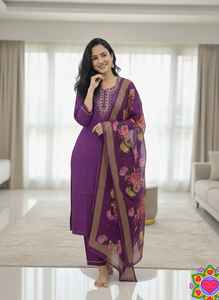 Tenue ethnique indienne en coton slub, ensemble salwar kameez avec broderie à motifs découpés et dupatta en coton pour les mariages - Product Image 3